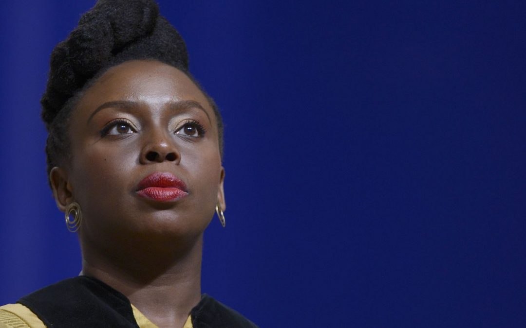 chimamanda adichie giving a lecture on coping with bad review