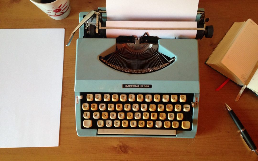 publish and editing typewriter for an author blog