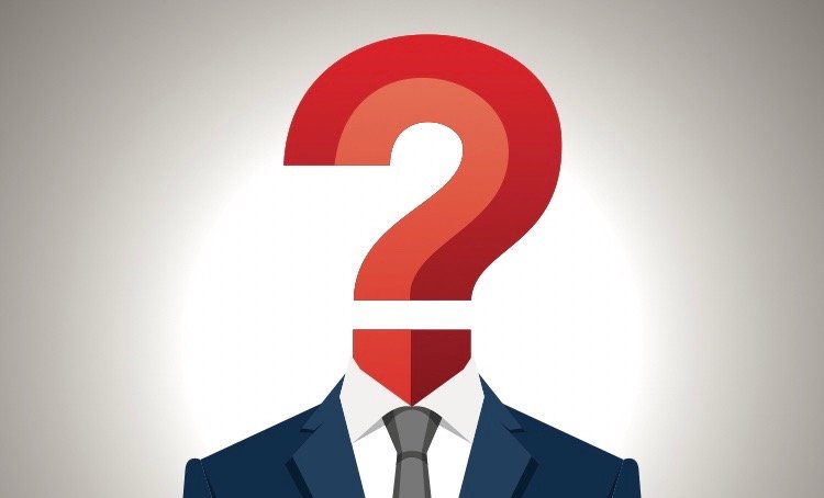 unknown literary agent - story characters in blue suit with a giant question mark for head