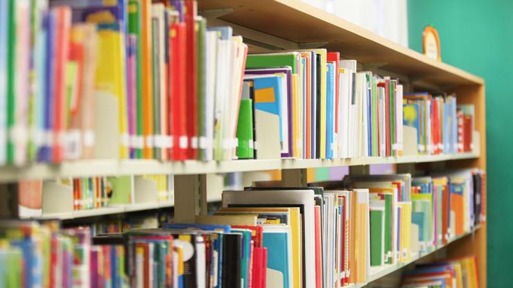 children's books on bookshelf in library